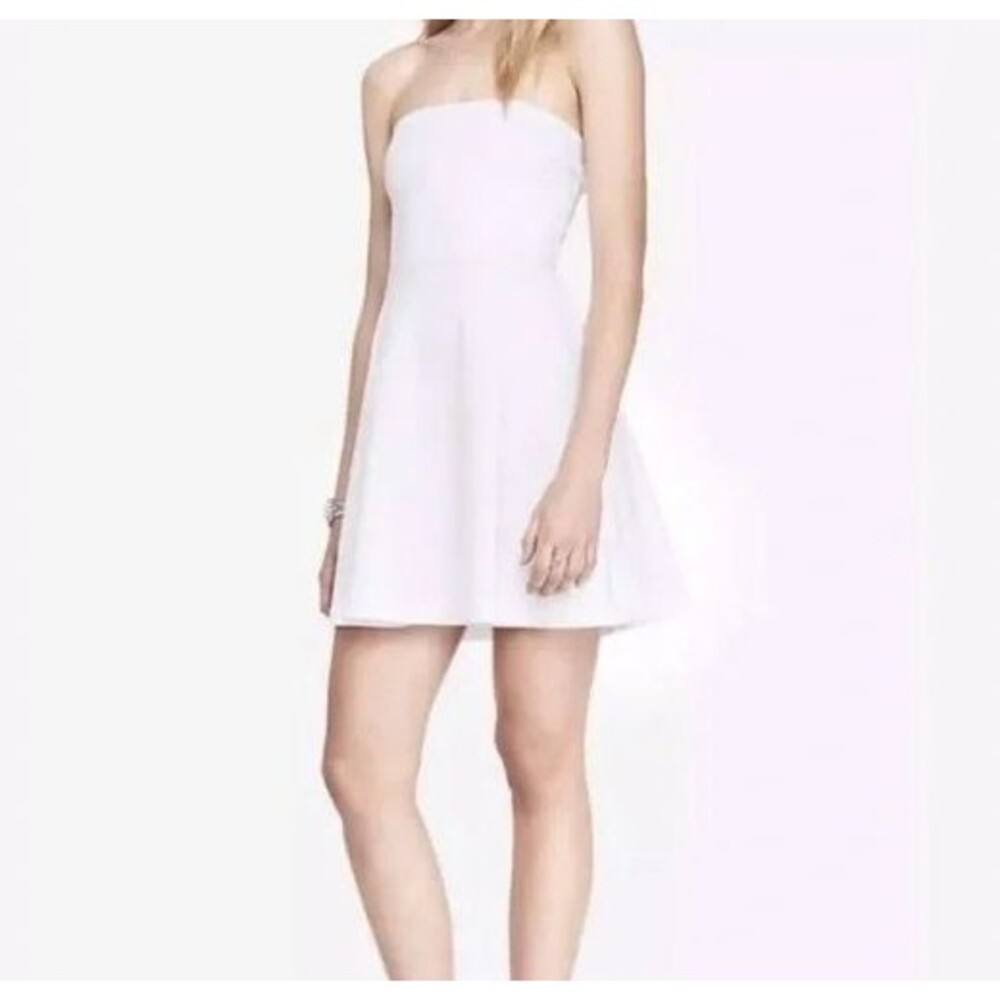 Women’s Express Tube Top White Ivory Mini Strapless Skater Lined Dress Sz S
